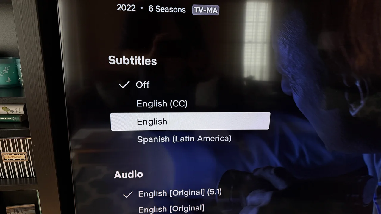 A television subtitles menu with English and English CC language options highlighted