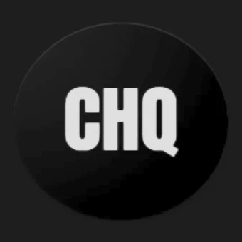 Cinema HQ app icon: white CHQ letters on a black disc