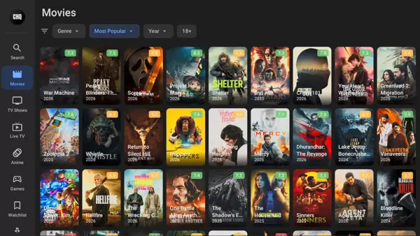 Cinema HQ home screen