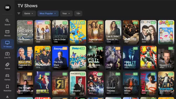 Cinema HQ browse rows with movie posters