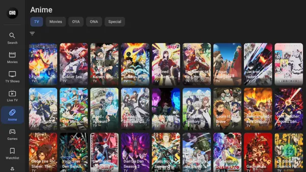 Cinema HQ home screen with featured rows