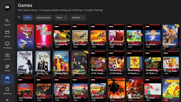 Cinema HQ browse screen with poster grid